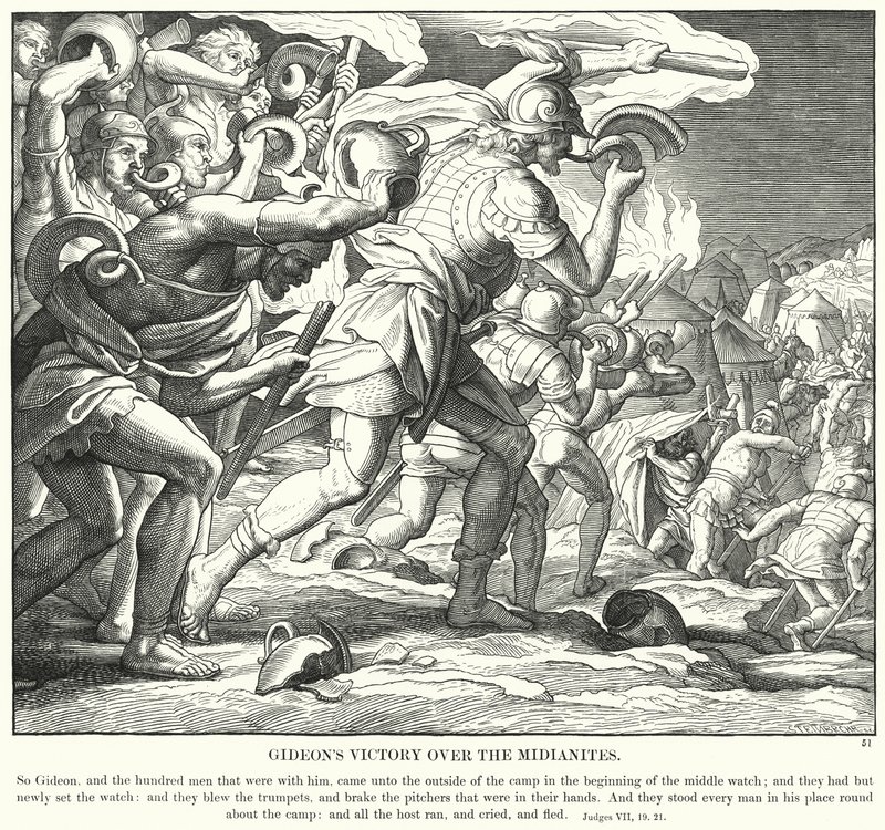 La vittoria di Gedeone sui Madianiti (incisione) da Julius (after) Schnorr von Carolsfeld