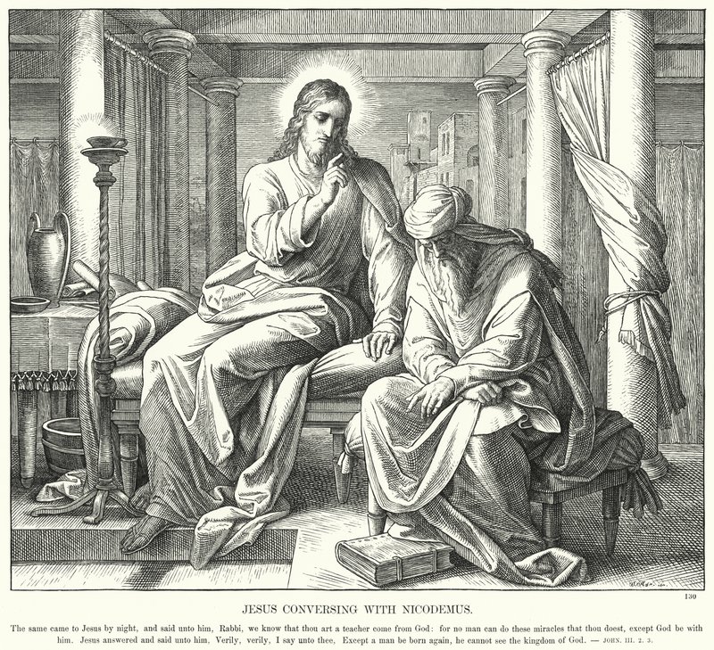Gesù conversa con Nicodemo (incisione) da Julius (after) Schnorr von Carolsfeld