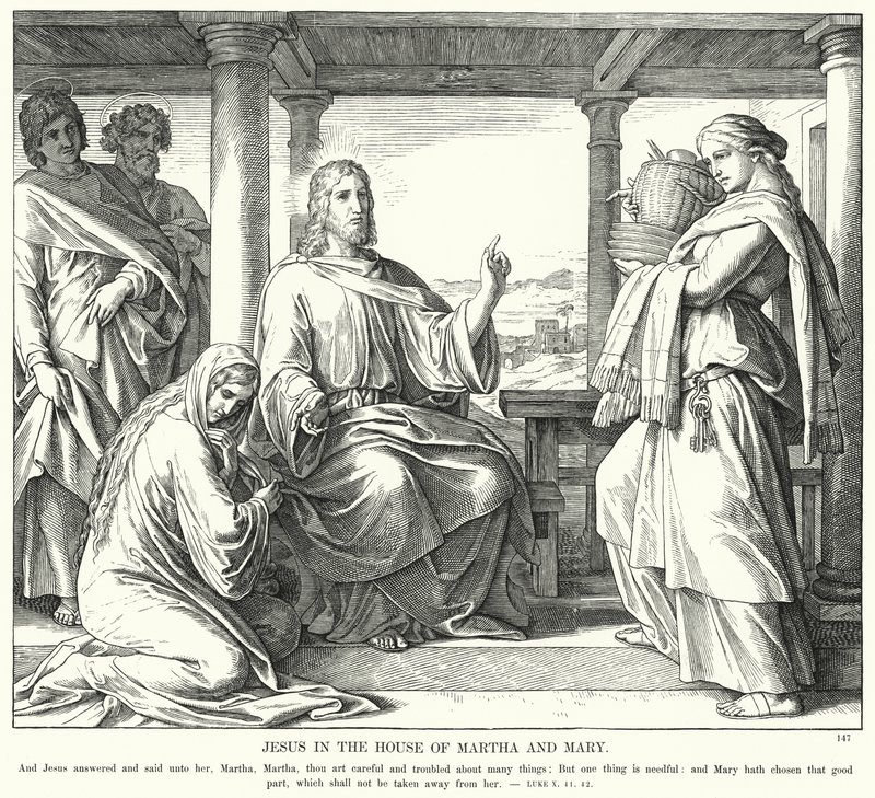 Gesù nella casa di Marta e Maria (incisione) da Julius (after) Schnorr von Carolsfeld