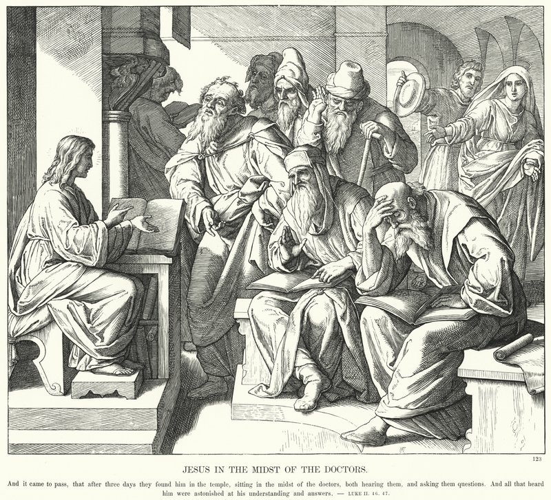 Gesù tra i dottori (incisione) da Julius (after) Schnorr von Carolsfeld