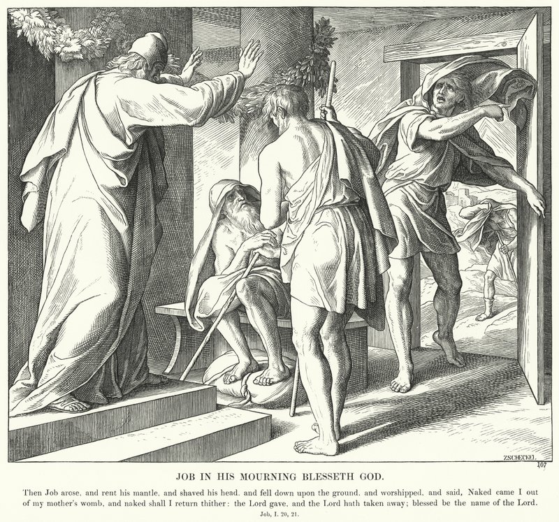 Giobbe nel suo lutto benedice Dio (incisione) da Julius (after) Schnorr von Carolsfeld