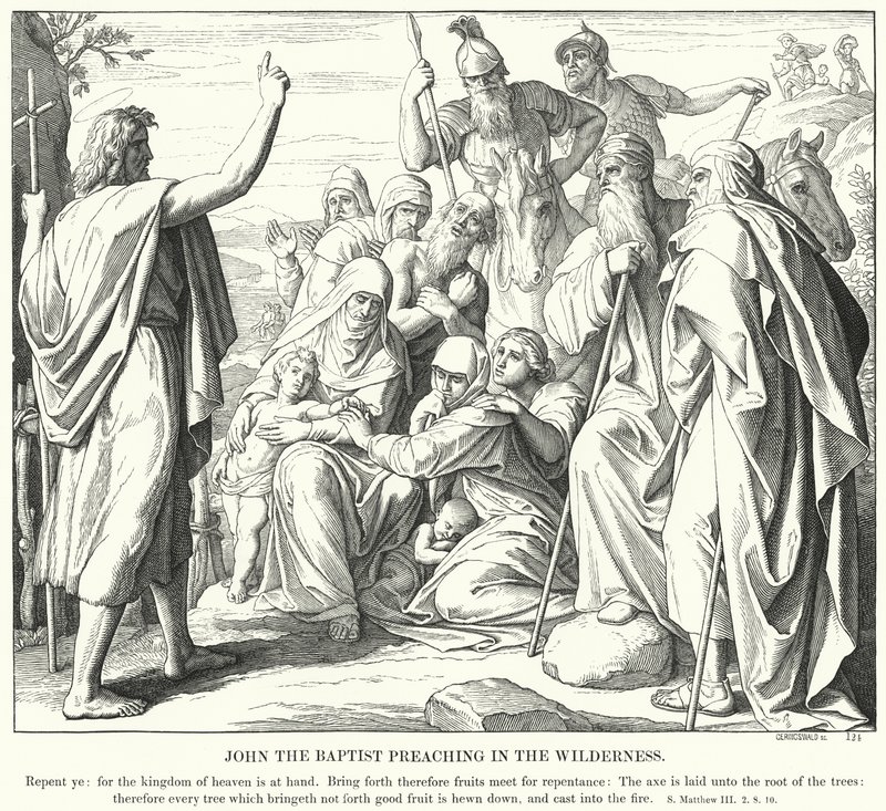 Giovanni Battista predica nel deserto (incisione) da Julius (after) Schnorr von Carolsfeld