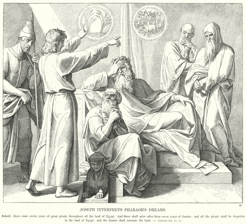 Giuseppe interpreta i sogni del Faraone (incisione) da Julius (after) Schnorr von Carolsfeld