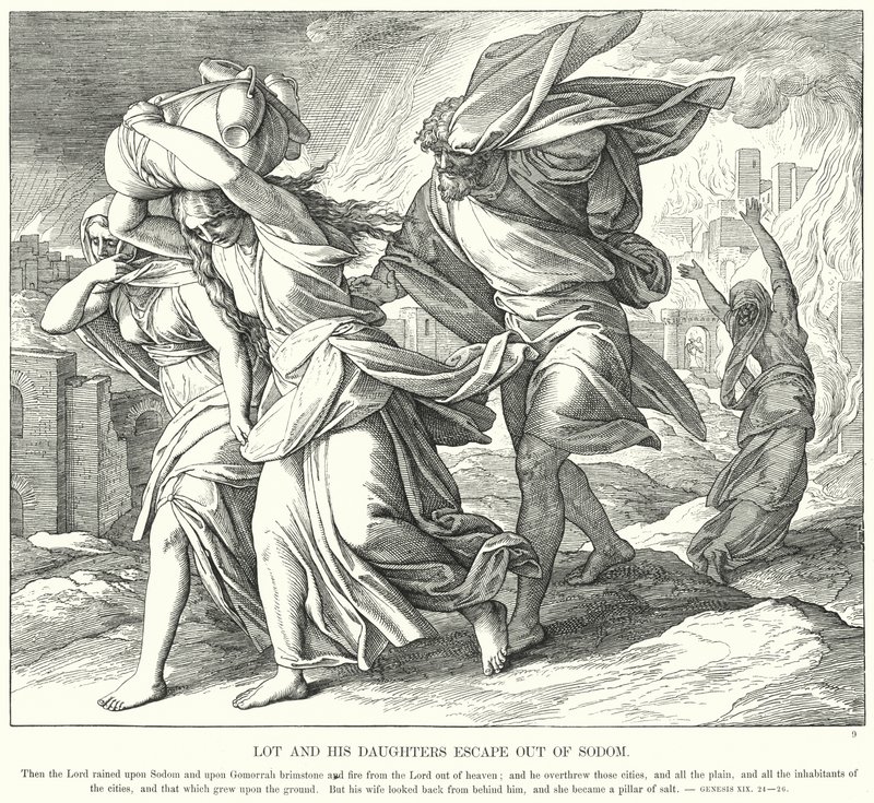 Lot e le sue figlie fuggono da Sodoma (incisione) da Julius (after) Schnorr von Carolsfeld