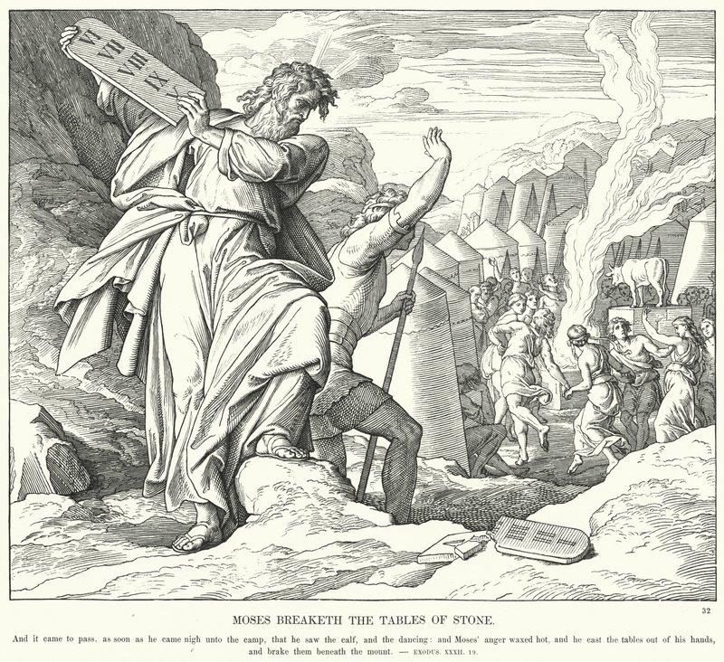 Mosè rompe le tavole della legge (incisione) da Julius (after) Schnorr von Carolsfeld