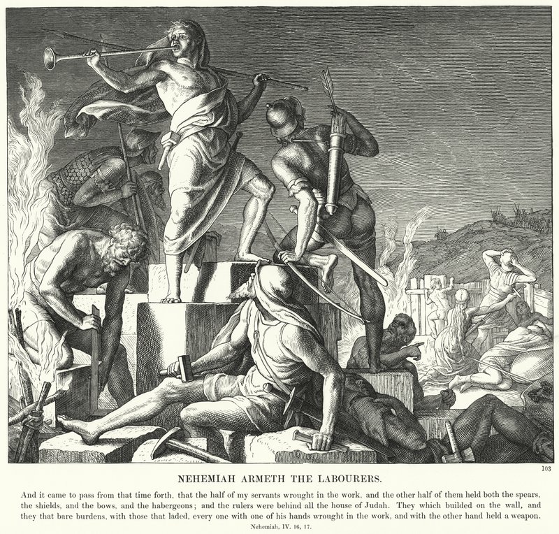 Neemia arma i lavoratori (incisione) da Julius (after) Schnorr von Carolsfeld