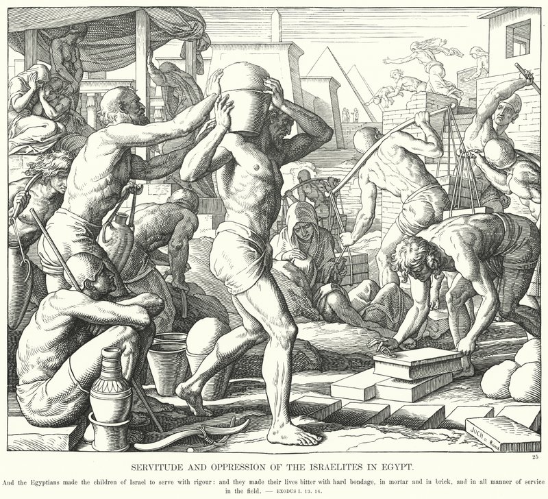 Servitù e oppressione degli Israeliti in Egitto (incisione) da Julius (after) Schnorr von Carolsfeld