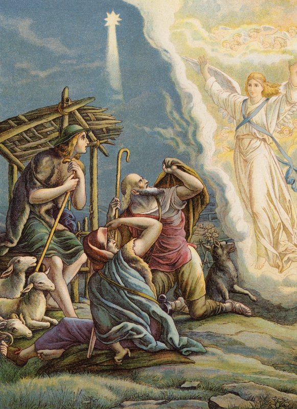 I pastori ricevono buone notizie (litografia a colori) da Julius (after) Schnorr von Carolsfeld