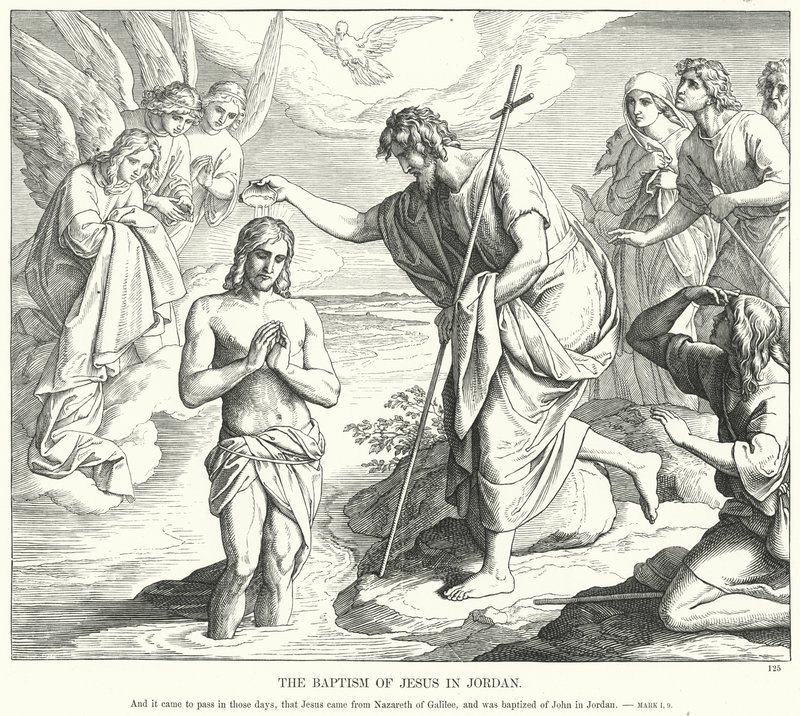 Il battesimo di Gesù nel Giordano (incisione) da Julius (after) Schnorr von Carolsfeld