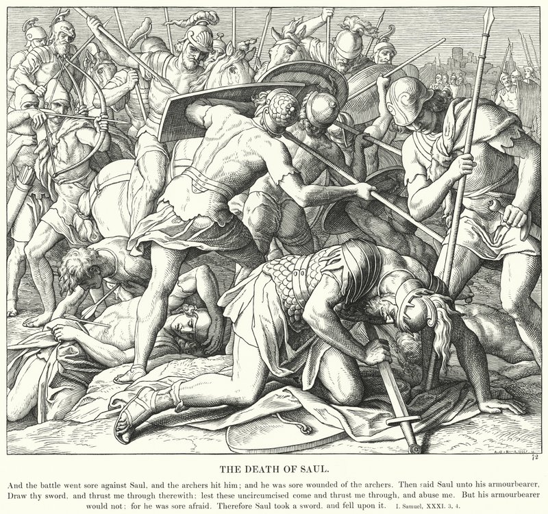 La morte di Saul (incisione) da Julius (after) Schnorr von Carolsfeld