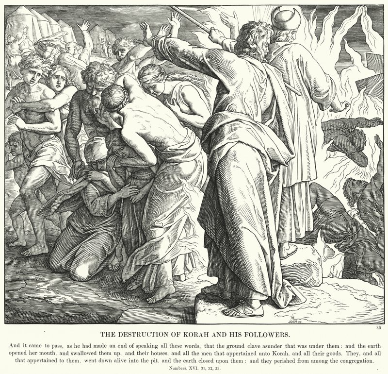 La distruzione di Core e dei suoi seguaci (incisione) da Julius (after) Schnorr von Carolsfeld