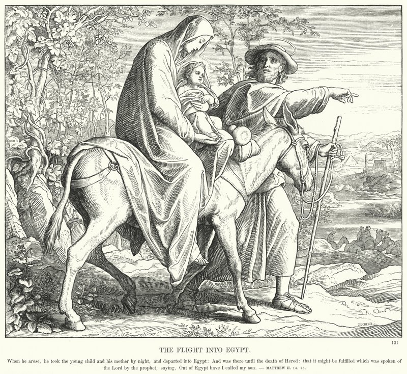 La fuga in Egitto (incisione) da Julius (after) Schnorr von Carolsfeld