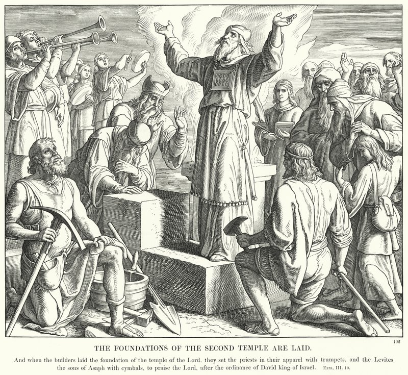 Le fondamenta del secondo tempio sono poste (incisione) da Julius (after) Schnorr von Carolsfeld