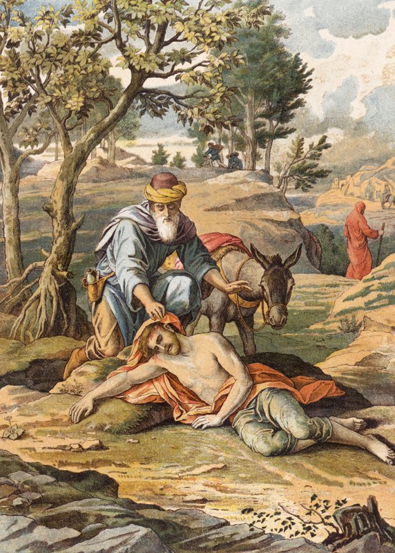Il buon samaritano (litografia a colori) da Julius (after) Schnorr von Carolsfeld