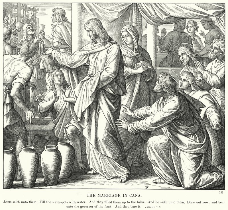 Le nozze di Cana (incisione) da Julius (after) Schnorr von Carolsfeld