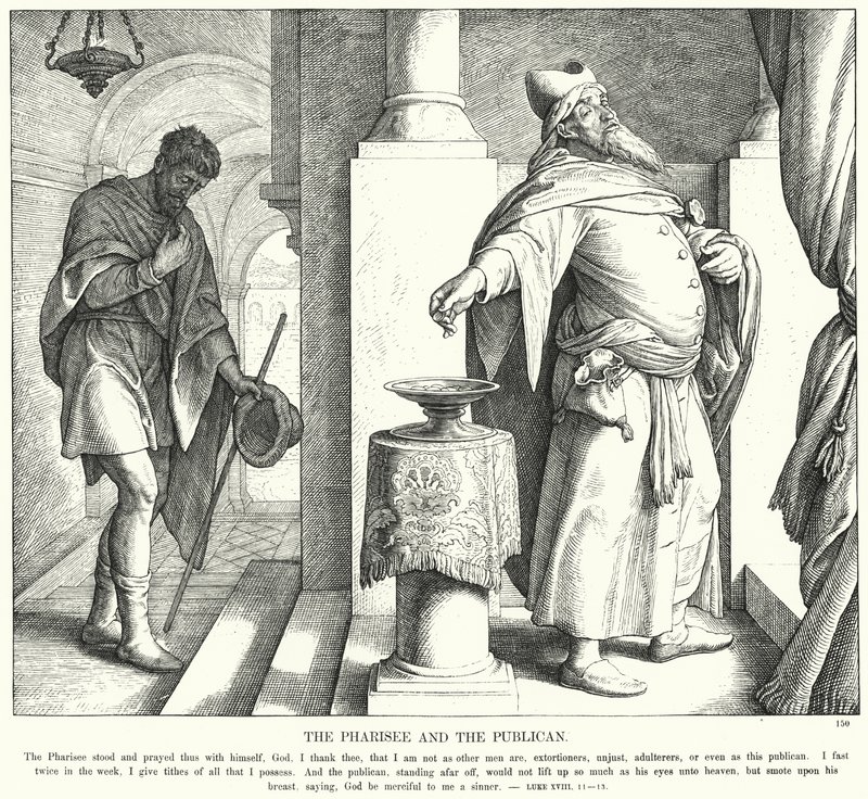Il fariseo e il pubblicano (incisione) da Julius (after) Schnorr von Carolsfeld