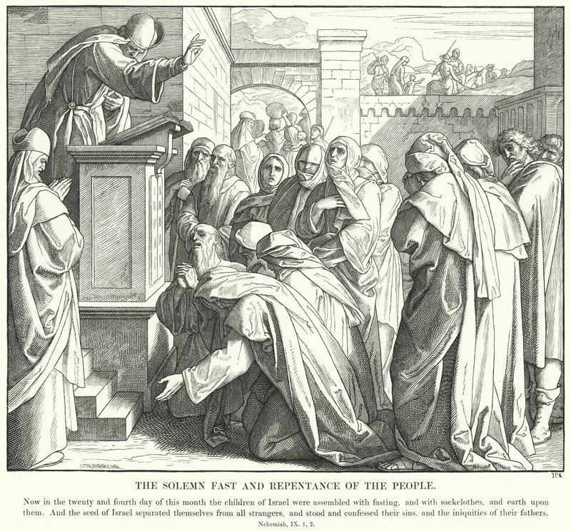 Il digiuno solenne e il pentimento del popolo (incisione) da Julius (after) Schnorr von Carolsfeld