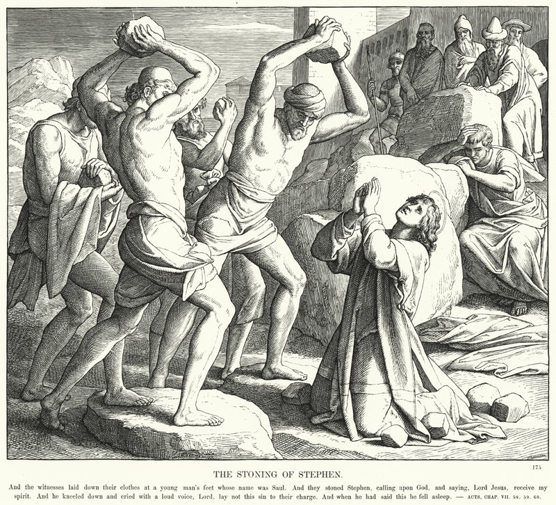 La lapidazione di Stefano (incisione) da Julius (after) Schnorr von Carolsfeld