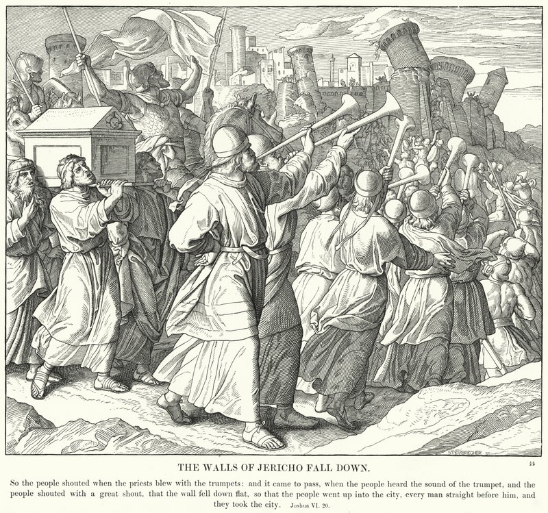Le mura di Gerico cadono (incisione) da Julius (after) Schnorr von Carolsfeld