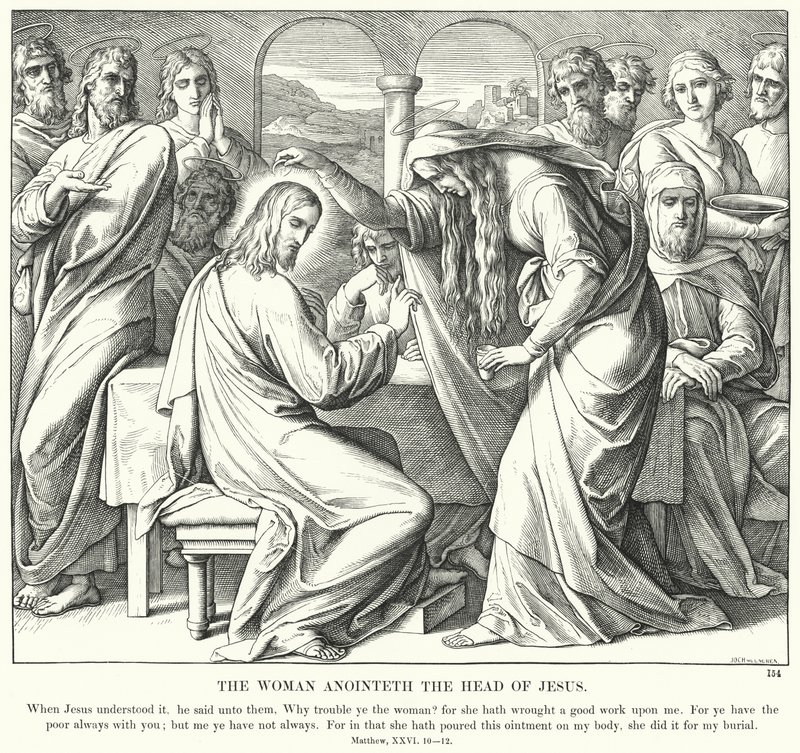 La donna unge il capo di Gesù (incisione) da Julius (after) Schnorr von Carolsfeld