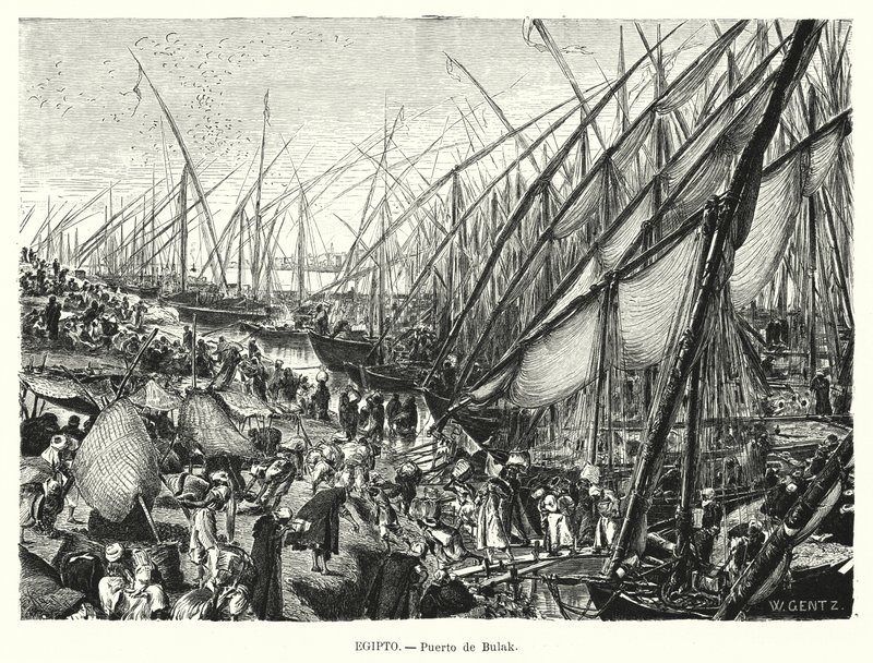 Banchine sul Fiume Nilo a Bulaq, Il Cairo, Egitto da Karl Wilhelm Gentz