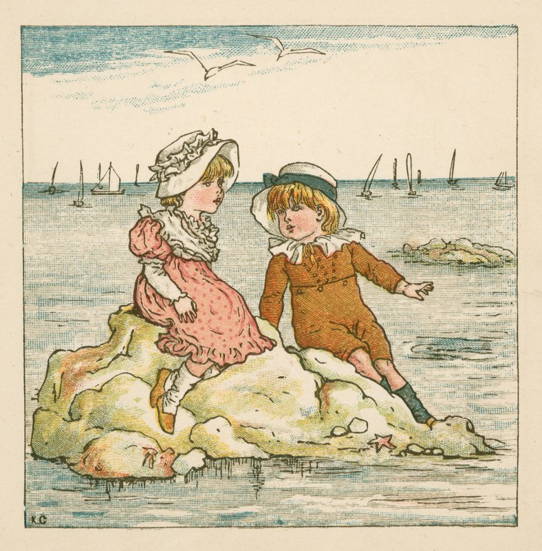 Ragazzo e ragazza bloccati su una roccia da Kate (after) Greenaway