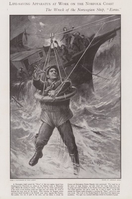 Apparato di salvataggio in funzione sulla costa del Norfolk da Lancelot Speed