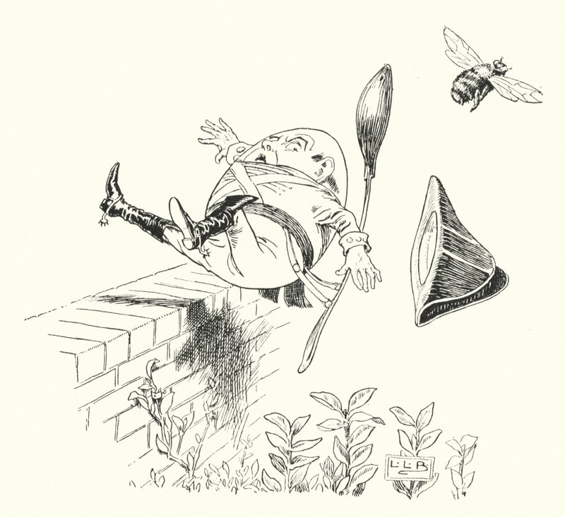 Humpty Dumpty seduto su un muro (incisione) da Leonard Leslie Brooke