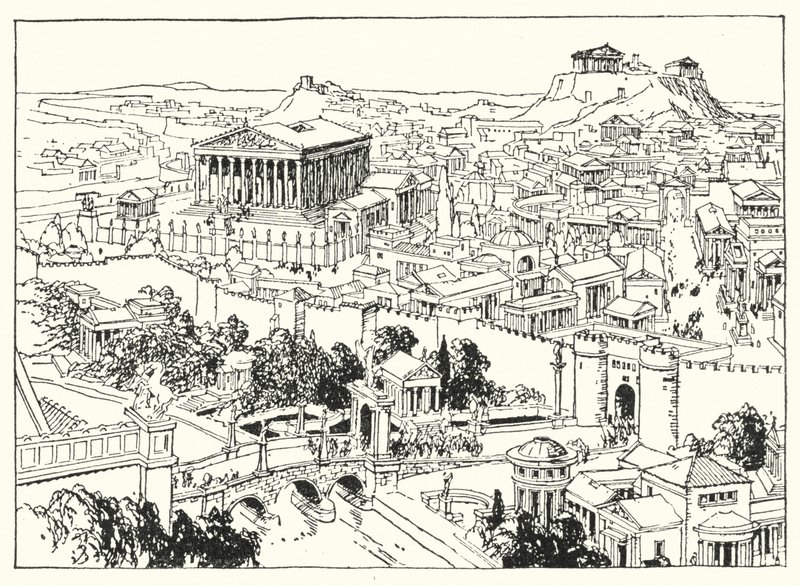 La città di Atene (litografia) da Linden Miller