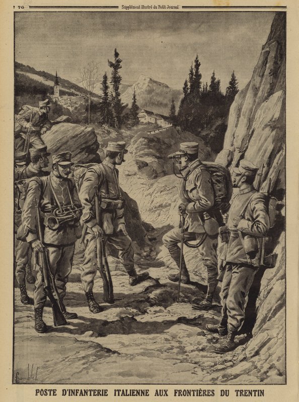 Posto di fanteria italiana al confine del Trentino, Prima Guerra Mondiale da Louis Charles (after) Bombled