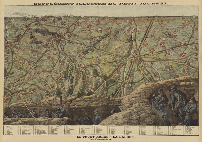Vista panoramica del settore del Fronte Occidentale tra Arras e La Bassee, Francia, Prima Guerra Mondiale da Louis Charles (after) Bombled