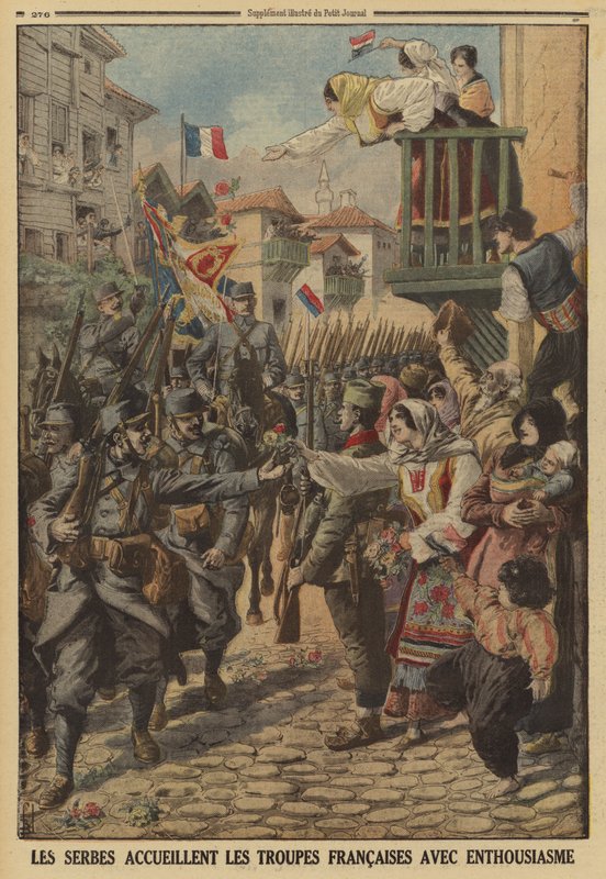 Civili serbi che salutano entusiasticamente l