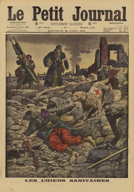 Uso di cani da soccorso per cercare feriti, Francia, Prima Guerra Mondiale, 1915 da Louis Charles Bombled