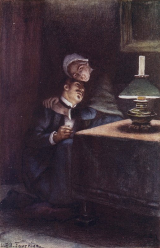 Con la sua testa pesante e lanosa sul suo ginocchio, ricordava le serate felici della sua infanzia da Louis Edouard Paul Fournier
