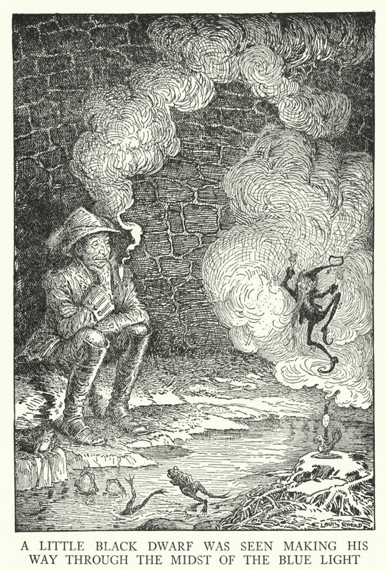 Un piccolo nano nero fu visto farsi strada attraverso la luce blu (litografia) da Louis John Rhead