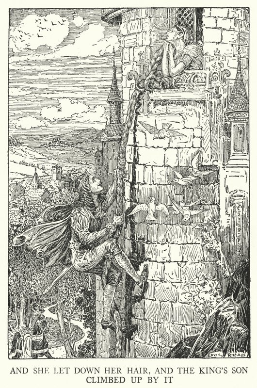 E lei sciolse i capelli, e il figlio del re vi salì (litografia) da Louis John Rhead