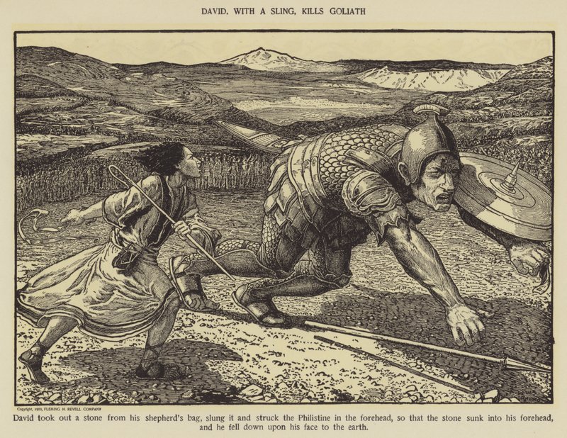 Davide, con una fionda, uccide Golia da Louis John Rhead