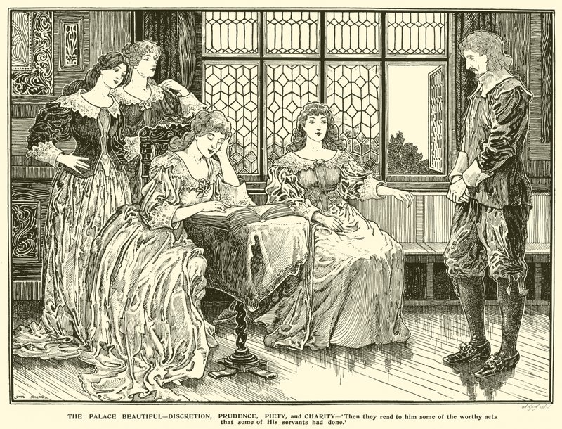 Il Palazzo Bello, Discrezione, Prudenza, Pietà e Carità da Louis John Rhead