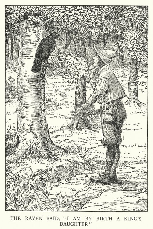 Il corvo disse, "Sono per nascita la figlia di un re" (litografia) da Louis John Rhead