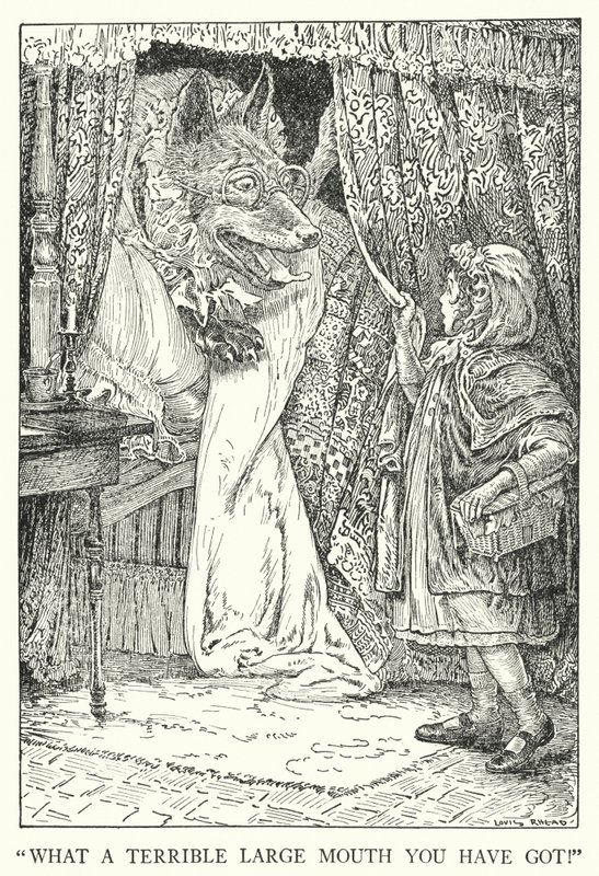 "Che bocca terribilmente grande hai!" (litografia) da Louis John Rhead