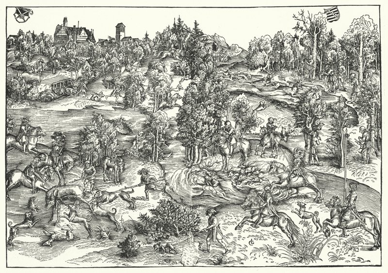 La caccia al cervo (incisione) da Lucas the Elder (after) Cranach