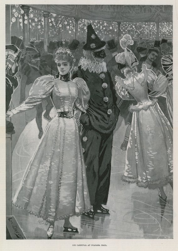 Carnevale sul ghiaccio alla Niagara Hall, Westminster Londra (litografia) da Lucien Davis