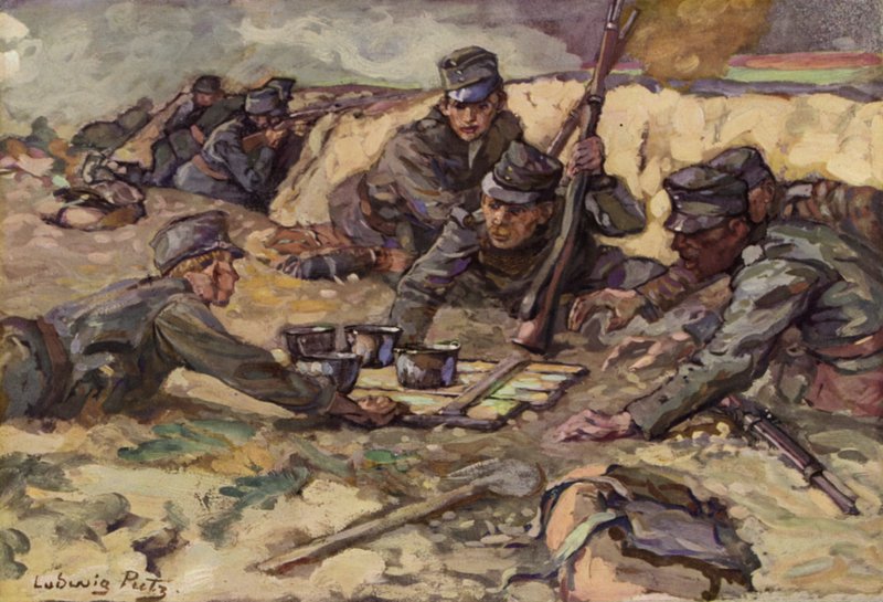 Ristoro dalla cucina da campo durante i combattimenti nelle trincee da Ludwig Putz