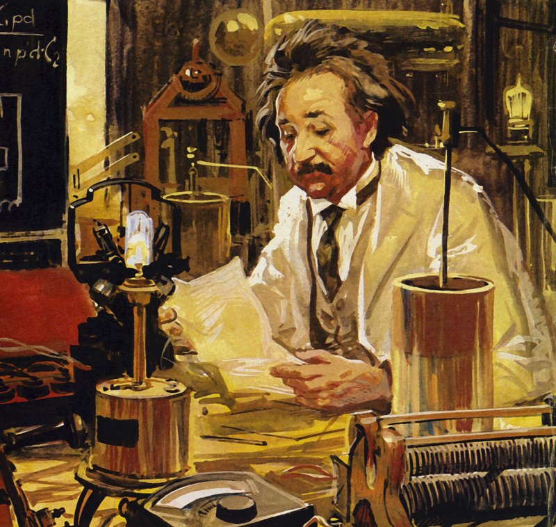 Einstein ha lavorato presso numerose università e politecnici (litografia a colori) da Luis Arcas Brauner