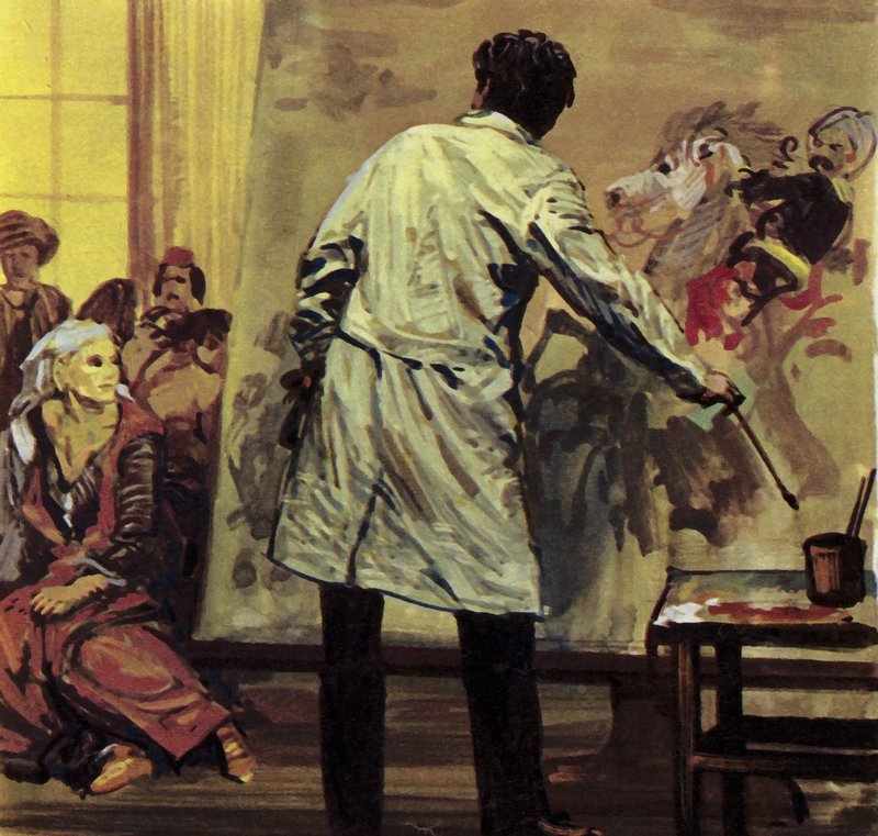 Eugene Delacroix trascorse un anno e mezzo a dipingere "Il massacro di Scio" (litografia a colori) da Luis Arcas Brauner
