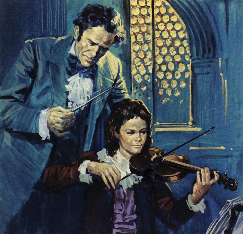 Eugene Delacroix era un bambino fragile che dimostrò un talento precoce per il violino (litografia a colori) da Luis Arcas Brauner