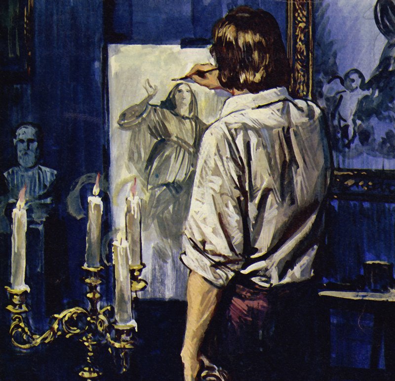 Rubens trascorse molte ore a copiare le opere di Tiziano e altri (litografia a colori) da Luis Arcas Brauner