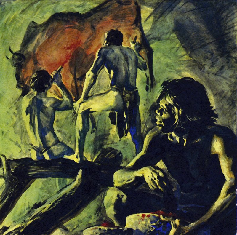 Le pitture rupestri di Altamira sono state dipinte 15.000 anni fa (litografia a colori) da Luis Arcas Brauner