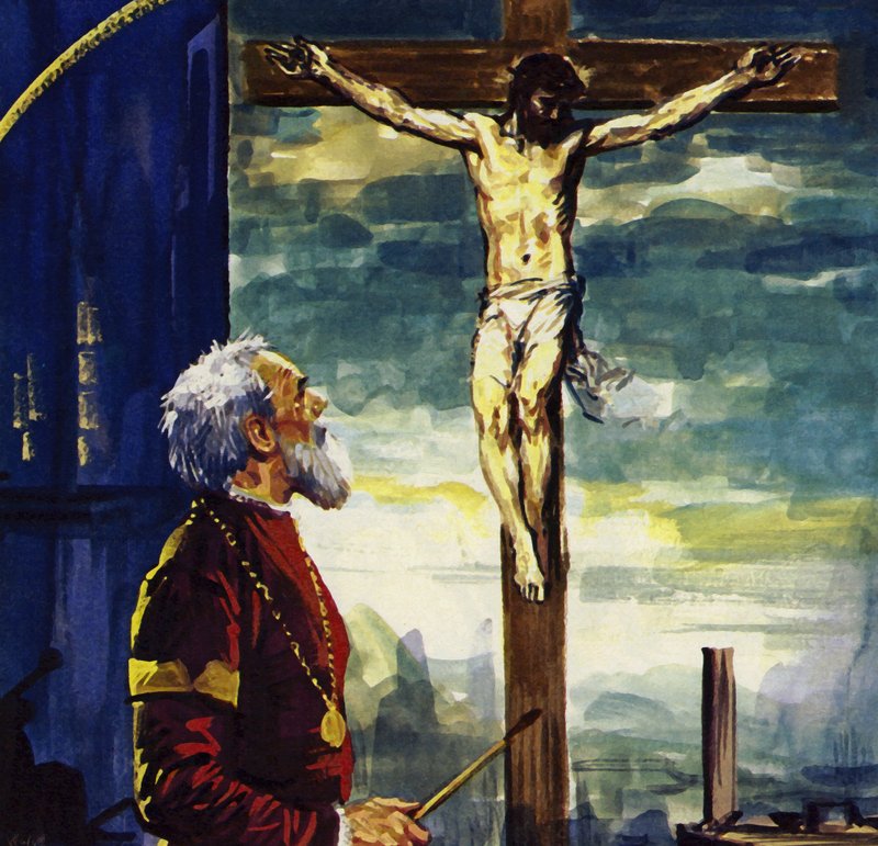 Tiziano dipinse molti quadri per il re Filippo II di Spagna, tra cui la famosa Crocifissione (litografia a colori). da Luis Arcas Brauner