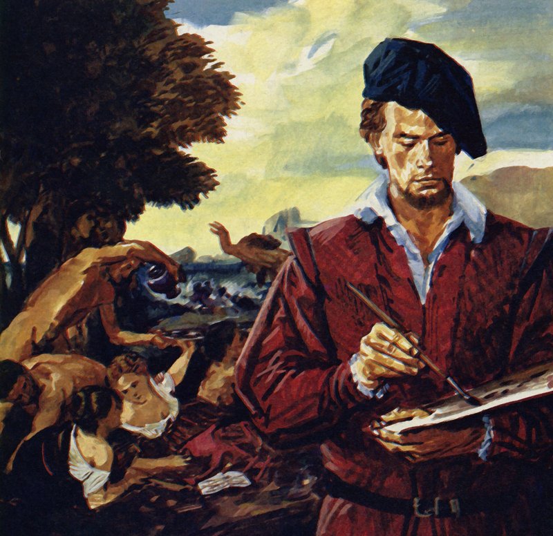 Tiziano lavorò per molte famiglie nobili di Venezia (litografia a colori) da Luis Arcas Brauner